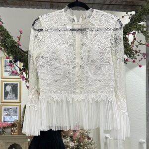Bardot White Lace Pleated Hem Blouse